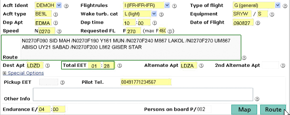 Flightplan submission simple Flightplanning with MT BitzPlan